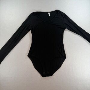 Laolasi Womens Large Black V-Neck Long Sleeve Snap Bodysuit